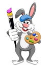 Bunny or rabbit painter holding brush and palette isolated