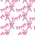 Bunny Rabbit Party Hat Streamer Seamless Pattern