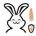 Bunny rabbit smiling with carrot. Vector cartoons illustration isolated on white for design