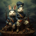 Bunnies dressed as vintage servicemen. Created using ai generative.