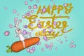 Bunny Racing Carrot with easter egg background , Concept  : HAPPY EASTERDAY Royalty Free Stock Photo