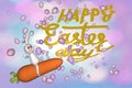 Bunny Racing Carrot with easter egg background , Concept  : HAPPY EASTERDAY Royalty Free Stock Photo