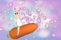 Bunny Racing Carrot with easter egg background , Concept  : HAPPY EASTERDAY Royalty Free Stock Photo