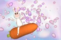 Bunny Racing Carrot with easter egg background , Concept  : HAPPY EASTERDAY Royalty Free Stock Photo