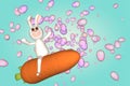 Bunny Racing Carrot with easter egg background , Concept  : HAPPY EASTERDAY Royalty Free Stock Photo