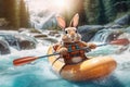 Bunny on a rafting trip. Generative AI image.