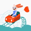 Bunny rides a roller coaster and laughs