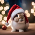 A bunny in a Santa hat exploring a winter wonderland filled with twinkling lights1