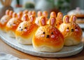 Bunny-Shaped Easter Buns on Plate. Easter baking