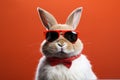 Bunny showcases chic glasses, isolated on a contrasting background