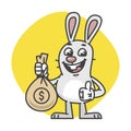 Bunny Showing Thumbs Up and Bag of Money Royalty Free Stock Photo