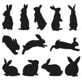 Bunny silhouette collection standing and jumping Royalty Free Stock Photo