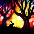 bunny silhouette enchanted forest Royalty Free Stock Photo
