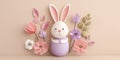A bunny sits inside an egg surrounded by colorful flowers, celebrating Easter's joy and renewal. Royalty Free Stock Photo