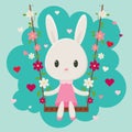 Bunny sitting on a floral swing