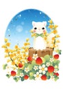 bunny sitting on stump. Vector illustration decorative design