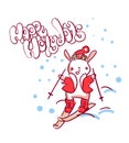 Bunny sport new year character christmas card doodle style