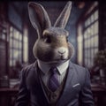 Bunny with a tie, dressed as a businessman. Generative AI
