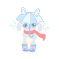 Bunny With Umbrella Under Rain Royalty Free Stock Photo