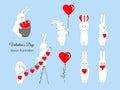 Bunny vector illustration set. ValentineÃ¢â¬â¢s Day element. Character design banner cute animal with red hearts for Valentine day. Royalty Free Stock Photo