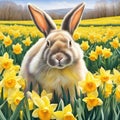 Bunny In Yellow Spring Daffodils