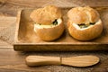 Buns baked with spinach and cheese. Royalty Free Stock Photo