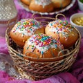buns with color sprinkles baked for the holiday in a basket