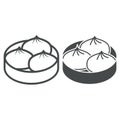 Buns Nikuman line and solid icon, asian food concept, steam meat buns vector sign on white background, outline style