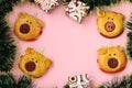 Buns `Pigs` for the New Year 2019. Homemade baking Royalty Free Stock Photo