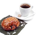 Buns with raisins and sunflower seeds with coffee cup