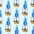 Bunsen Burners with Blue Flames Pattern Royalty Free Stock Photo
