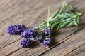 Bunsh of lavender flowers on weathered wood Royalty Free Stock Photo