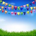 Bunting Birthday Flags With Sky And Grass Border Royalty Free Stock Photo