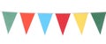 Bunting with colorful triangular flags on white background. Festive decor