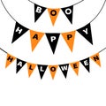 Bunting flags pack Boo Happy Halloween letters. Flag garland. Party decoration element. Hanging text on rope thread. Black orange Royalty Free Stock Photo