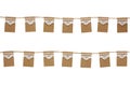 Bunting party flags made from kraft paper and lace isolated on w