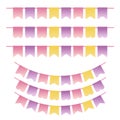 Bunting set pastel violet, yellow and pink colors. Can be used for scrapbook, greeting cards, baby shower and web design. Vintage Royalty Free Stock Photo