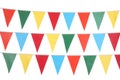 Buntings with colorful triangular flags on white background. Festive decor Royalty Free Stock Photo