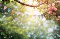 buntings over a tree branch, in the style of confetti-like dots