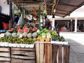 Buntok, Indonesia. April 9, 2023. A tropical fruit seller is offering his wares to a buyer