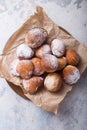 Bunuelos Mexican fritters golden, crispy-sweet, tortilla-like fritters. pile of bunyols de Quaresma, typical pastries of