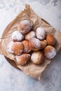 Bunuelos Mexican fritters golden, crispy-sweet, tortilla-like fritters. pile of bunyols de Quaresma, typical pastries of Royalty Free Stock Photo