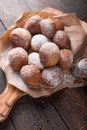 Bunuelos Mexican fritters golden, crispy-sweet, tortilla-like fritters. pile of bunyols de Quaresma, typical pastries of