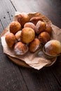 Bunuelos Mexican fritters golden, crispy-sweet, tortilla-like fritters. pile of bunyols de Quaresma, typical pastries of Royalty Free Stock Photo
