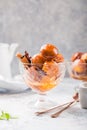 Bunuelos - traditional Colombian sweet deep fried pastry served with sweet sauce Royalty Free Stock Photo