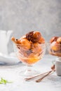 Bunuelos - traditional Colombian sweet deep fried pastry served with sweet sauce Royalty Free Stock Photo