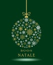 Buon Natale Christmas bauble vector with snowflakes and italian christmas greetings on white background. Royalty Free Stock Photo