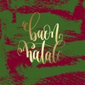 buon natale - gold hand lettering on green and purple brush stro