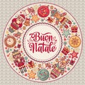 Buon Natale. Greeting card. Christmas template. Winter holiday in Italy. Congratulation on Italian. Vintage style. Royalty Free Stock Photo