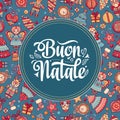 Buon Natale. Greeting card. Christmas template. Winter holiday in Italy. Congratulation on Italian. Vintage style. Royalty Free Stock Photo